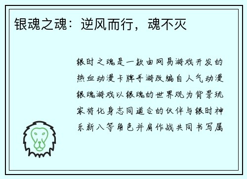 银魂之魂：逆风而行，魂不灭